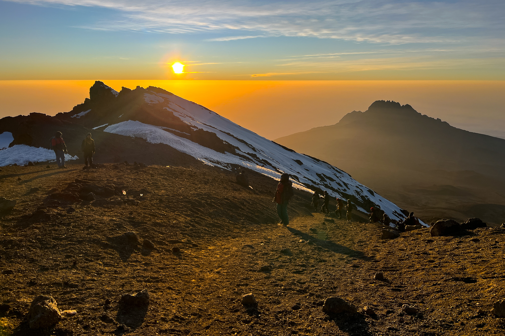 Descent on scree slopes after the summit